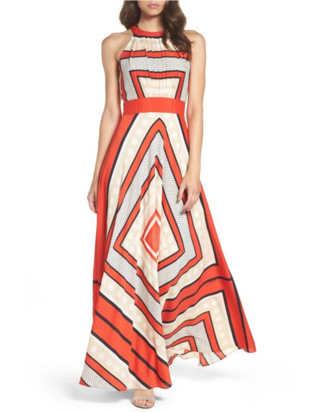 Geometric Patterned Halter Maxi Dress - Elegant Summer Evening